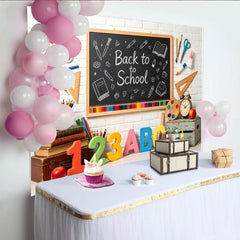 Lofaris Toile de fond rentrée scolaire tableau noir et fournitures colorées, magnifique décor éducatif pour studio photo et événement scolaire