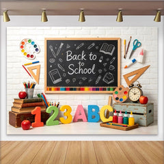 Lofaris Toile de fond rentrée scolaire tableau noir et fournitures colorées, magnifique décor éducatif pour studio photo et événement scolaire