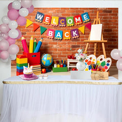Lofaris Toile de fond colorée pour la rentrée scolaire avec fournitures, arrière-plan de studio photo mural en briques et art