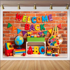 Lofaris Toile de fond colorée Welcome Back pour la rentrée des classes, décor éducatif avec globe et livres pour studio photo
