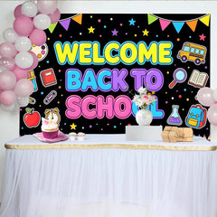 Lofaris Toile de fond colorée bienvenue à l'école avec fournitures, arrière-plan éducatif pour studio photo et fête d'école