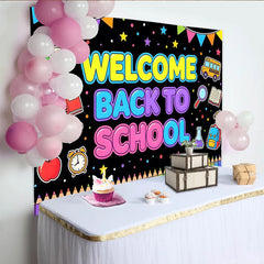 Lofaris Toile de fond colorée bienvenue à l'école avec fournitures, arrière-plan éducatif pour studio photo et fête d'école