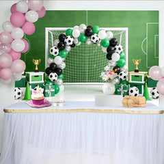 Lofaris Toile de fond pour anniversaire football garçon avec terrain et but, ballons verts, magnifique décor festif pour séance photo sportive