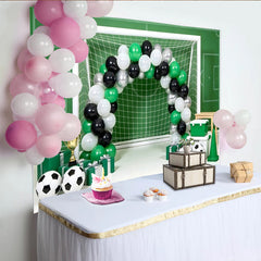 Lofaris Toile de fond anniversaire football avec but, ballons verts et trophées, superbe de terrain pour séance photo et décoration