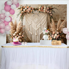 Lofaris Toile de fond de mariage bohème avec macramé et herbe de pampa, décor floral rustique pour studio photo