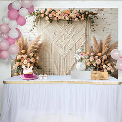 Lofaris Toile de fond de photographie bohème florale avec macramé et roses, élégant arrière-plan pour studio photo ou événement