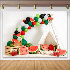 Lofaris Toile de fond de photographie d'été avec pastèques et ballons colorés, décor de pique-nique ludique pour studio photo ou fête d'enfants