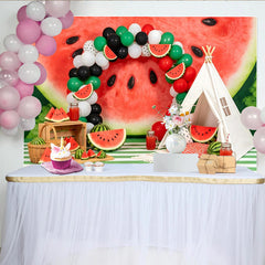 Lofaris Toile de fond joyeux anniversaire pastèque et ballons verts rouges, magnifique décor de fête d'été pour studio photo