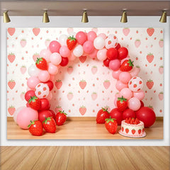 Lofaris Toile de fond rose et rouge avec motifs fraise et ballons pour anniversaire, charmant décor de fête pour studio photo et célébration