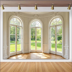Lofaris Toile de fond de photographie d'intérieur lumineux et fenêtres arquées, arrière-plan de studio élégant pour portraits et événements