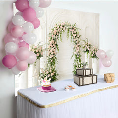 Lofaris Toile de fond florale rose pour mariage avec arche et roses pâles, magnifique arrière-plan de cérémonie pour studio photo