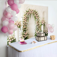 Lofaris Arche florale rose et blanche pour mariage élégant, magnifique décor de cérémonie pour séance photo romantique