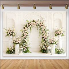 Lofaris Toile de fond de mariage avec arche florale roses roses et verdure, élégant décor romantique pour studio photo et événement