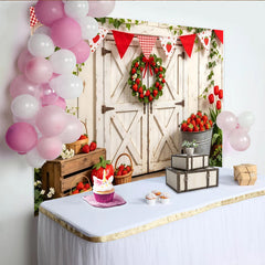 Lofaris Toile de fond de photographie rustique avec fraises et tulipes, arrière-plan printanier pour studio photo