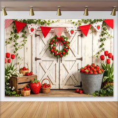 Lofaris Toile de fond de photographie rustique avec fraises et tulipes, arrière-plan printanier pour studio photo