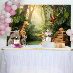 Lofaris Toile de fond de photographie jungle luxuriante avec animaux sauvages, arrière-plan pour studio photo ou fête d'anniversaire enfants