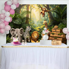 Lofaris Toile de fond baby shower safari jungle avec animaux sauvages, magnifique arrière-plan vert tropical pour studio photo
