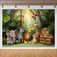Lofaris Toile de fond baby shower safari jungle avec animaux sauvages, magnifique arrière-plan vert tropical pour studio photo