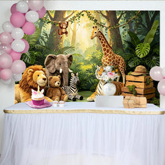 Lofaris Toile de fond pour baby shower safari avec animaux de la jungle et feuillage luxuriant, magnifique décor pour séance photo