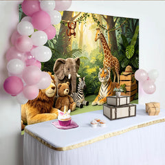 Lofaris Toile de fond pour baby shower safari avec animaux de la jungle et feuillage luxuriant, magnifique décor pour séance photo