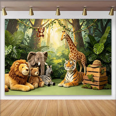 Lofaris Toile de fond pour baby shower safari avec animaux de la jungle et feuillage luxuriant, magnifique décor pour séance photo