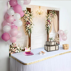 Lofaris Toile de fond florale élégante avec roses et cadres en bois pour mariage, somptueux arrière-plan pour studio photo et célébrations