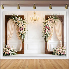 Lofaris Toile de fond florale élégante avec roses et cadres en bois pour mariage, somptueux arrière-plan pour studio photo et célébrations