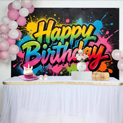 Lofaris Toile de fond anniversaire graffiti couleurs vives, arrière-plan moderne arc-en-ciel pour studio photo et fête