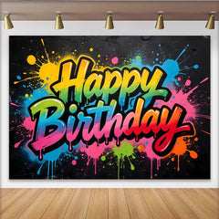 Lofaris Toile de fond anniversaire graffiti couleurs vives, arrière-plan moderne arc-en-ciel pour studio photo et fête