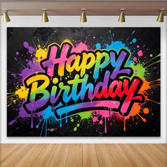 Lofaris Toile de fond anniversaire graffiti coloré et néon, arrière-plan de fête vibrant avec éclaboussures pour studio photo