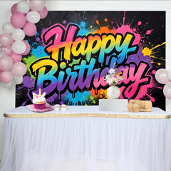Lofaris Toile de fond anniversaire graffiti coloré avec éclaboussures de peinture, arrière-plan vibrant pour célébration et séance photo