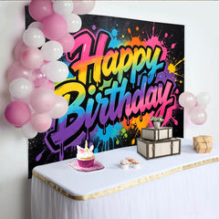 Lofaris Toile de fond anniversaire graffiti coloré avec éclaboussures de peinture, arrière-plan vibrant pour célébration et séance photo