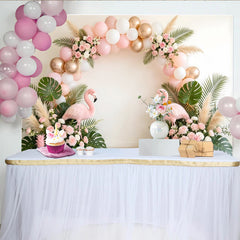 Lofaris Toile de fond flamant rose tropical pour anniversaire fille, décor de fête avec ballons et fleurs pour studio photo