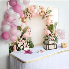 Lofaris Toile de fond flamant rose tropical pour anniversaire fille, décor de fête avec ballons et fleurs pour studio photo