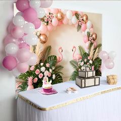 Lofaris Toile de fond pour anniversaire flamant rose tropical avec ballons roses, magnifique décor de fête pour studio photo et événements