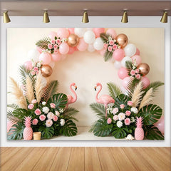 Lofaris Toile de fond pour anniversaire flamant rose tropical avec ballons roses, magnifique décor de fête pour studio photo et événements