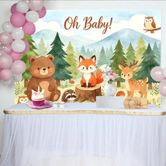 Lofaris Toile de fond aquarelle Oh Baby avec animaux de la forêt mignons, magnifique arrière-plan pour fête prénatale et séance photo