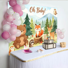 Lofaris Toile de fond aquarelle Oh Baby avec animaux de la forêt mignons, magnifique arrière-plan pour fête prénatale et séance photo