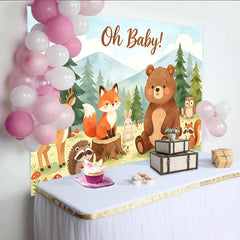 Lofaris Toile de fond pour baby shower safari avec animaux de la forêt et inscription Oh Baby, arrière-plan de photographie pour fête prénatale
