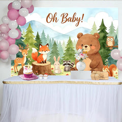Lofaris Toile de fond pour baby shower animaux de la forêt avec ours renard et cerf, magnifique arrière-plan aquarelle oh baby