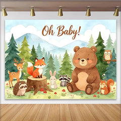 Lofaris Toile de fond pour baby shower animaux de la forêt avec ours renard et cerf, magnifique arrière-plan aquarelle oh baby