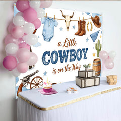 Lofaris Toile de fond pour baby shower petit cowboy avec bottes et lasso, arrière-plan de fête western pour garçon et studio photo