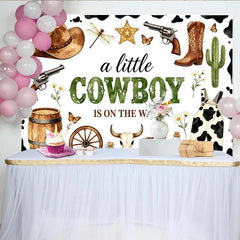 Lofaris Toile de fond baby shower petit cowboy western avec chapeau et bottes, décor de fête imprimé vache et cactus pour séance photo