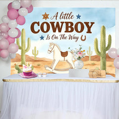 Lofaris Toile de fond pour baby shower cowboy avec cheval à bascule et cactus, magnifique arrière-plan western désert pour séance photo