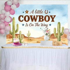 Lofaris Toile de fond aquarelle désert petit cowboy avec cactus et étoiles, décor western pour baby shower et studio photo
