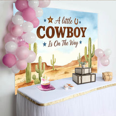 Lofaris Toile de fond aquarelle désert petit cowboy avec cactus et étoiles, décor western pour baby shower et studio photo