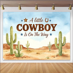 Lofaris Toile de fond aquarelle désert petit cowboy avec cactus et étoiles, décor western pour baby shower et studio photo