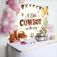 Lofaris Toile de fond pour baby shower cowboy avec bottes chapeau et cactus, magnifique décor de fête prénatale pour garçon