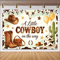 Lofaris Toile de fond pour baby shower cowboy western avec chapeaux bottes et cactus, décor rustique pour garçon et fête prénatale