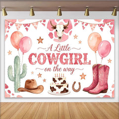 Lofaris Toile de fond rose cowgirl pour baby shower fille avec bottes et chapeau western, arrière-plan de fête rustique avec cactus et ballons